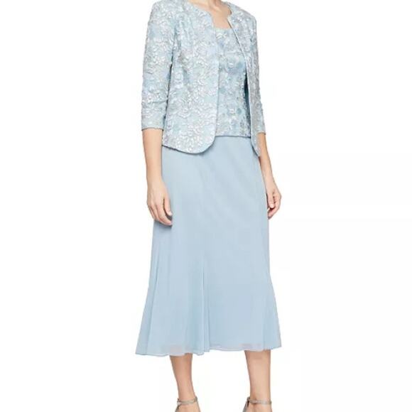 Alex Evenings Women's Embroidered Jacket & Dress for Wedding Guest Light Blue - Picture 1 of 15